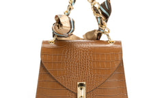 Cognac Italian Leather with Gold Chain Top Handle Bag — Don de Dieu Marque