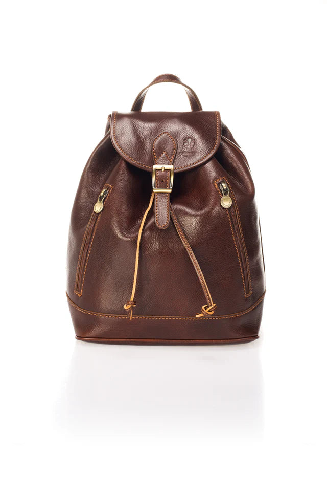 Lifestyle shot of Brown Italian Genuine Leather Backpack — Don de Dieu Marque