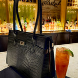 Black croc Italian leather shoulder bag — Don de Dieu Marque