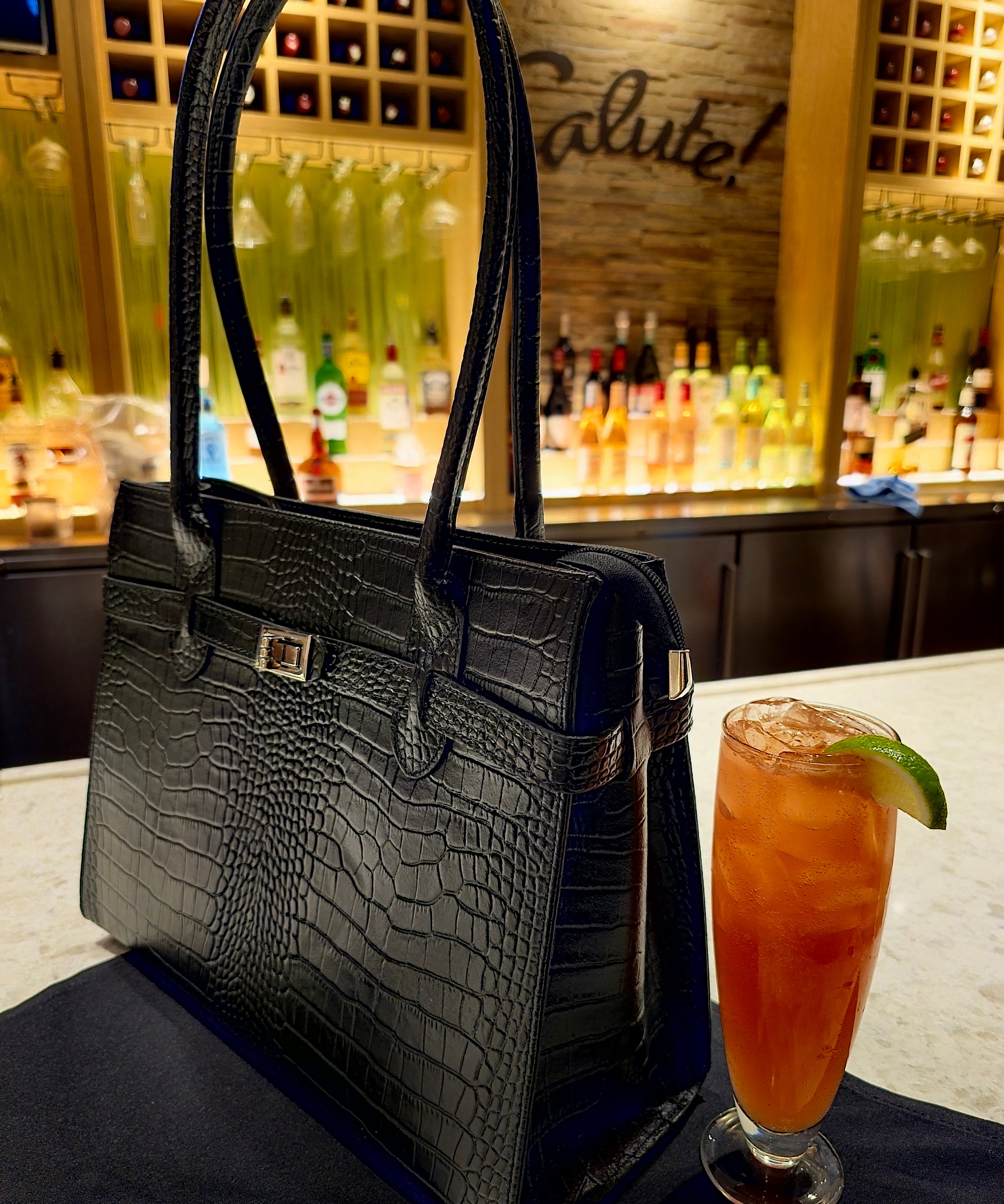 Black croc Italian leather shoulder bag — Don de Dieu Marque