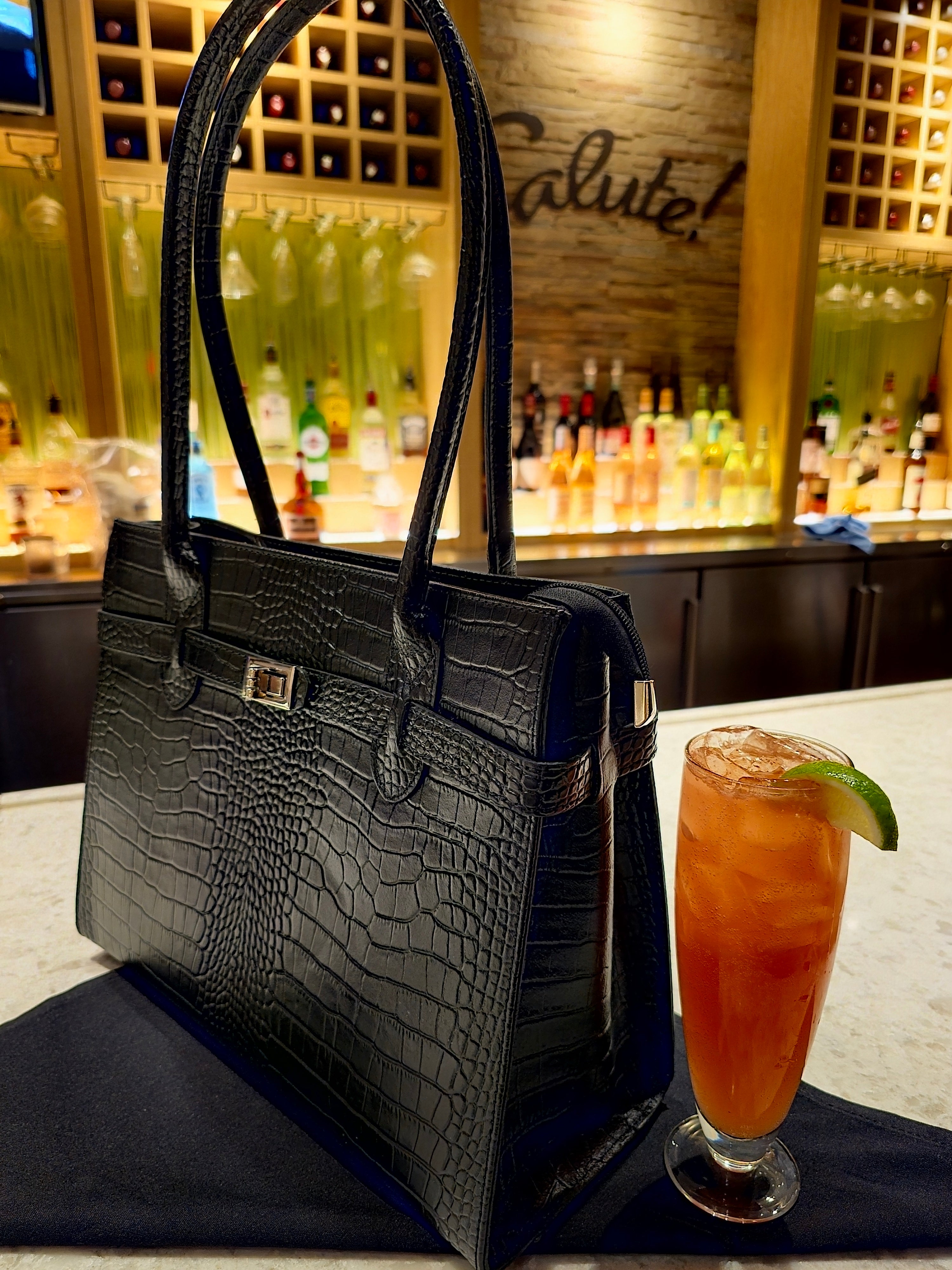Black Croc Italian Leather Shoulder Bag — Don de Dieu Marque