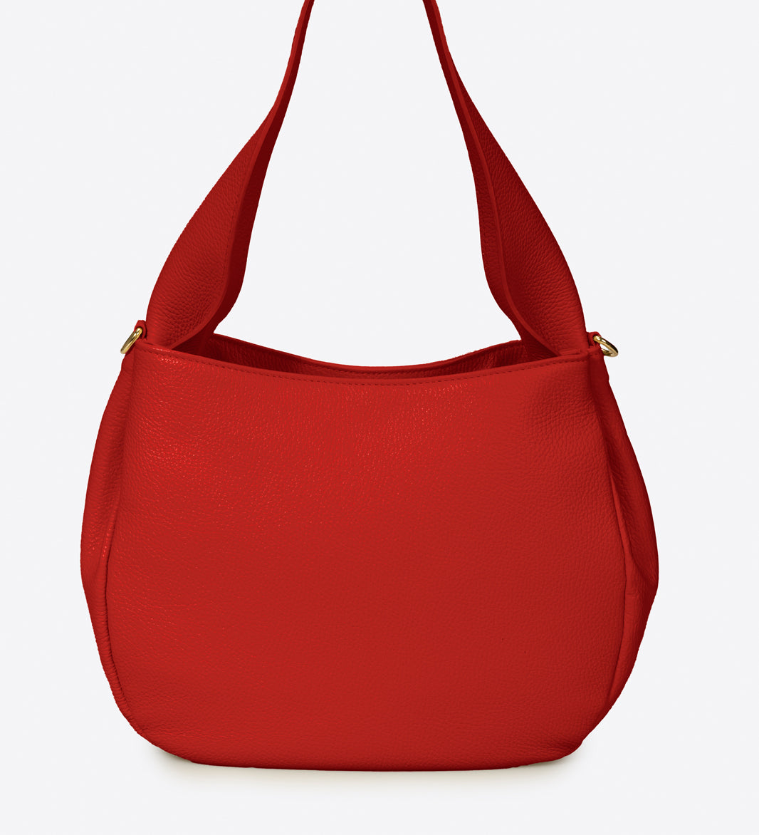 Red Italian Leather Shoulder Bag with golden zipper and beautiful silhouette interior — Don de Dieu Marque