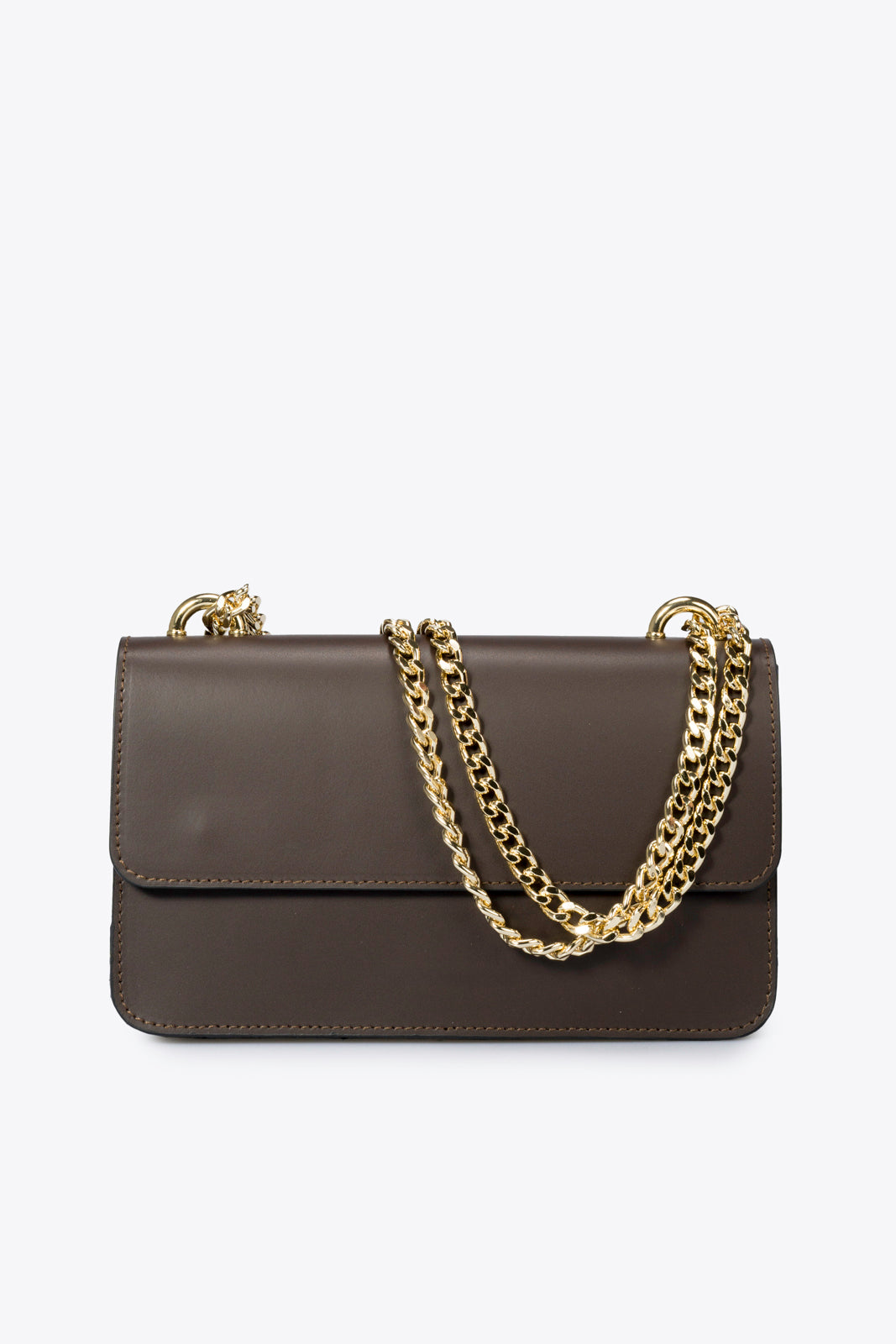 Stunning limited edition handmade in Italy Brown Italian Leather Chain Shoulder Bag front side — Don de Dieu Marque