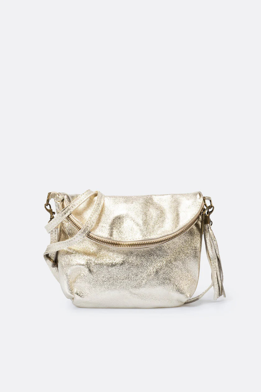 Golden Platinum metallic pouch with a zipper on a white background - Don de Dieu Marque