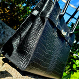 Black Croc Italian Leather Shoulder Bag Side View — Don de Dieu Marque