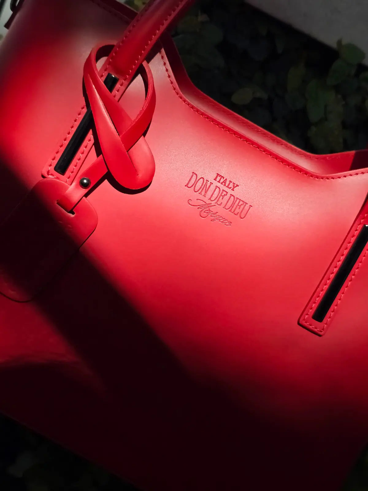 Red Italian leather handbag with logo – Don de Dieu Marque